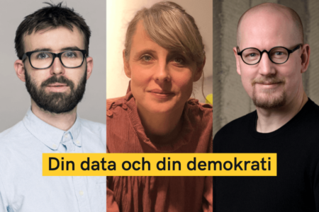 Panelen till evenemanget Post-Truth, Fake News, and Democracy: Johan Farkas, Ida Lithell och Carl Heath.